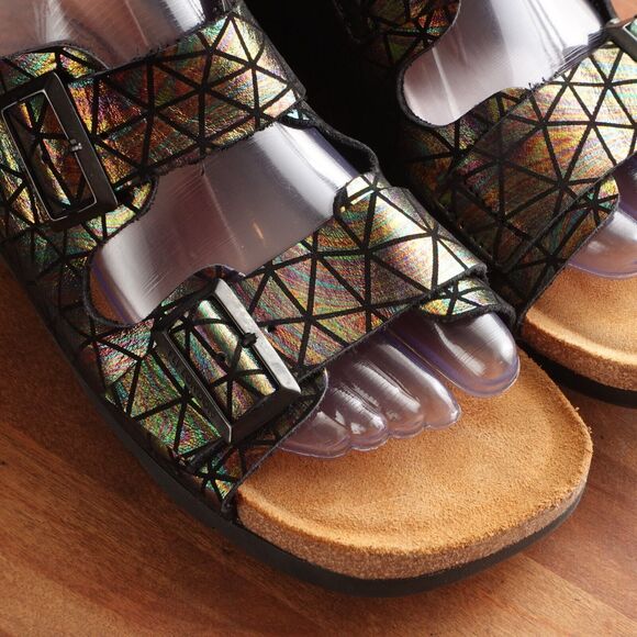 Fly London Sandals Womens SZ EU 40 US 9-9.5 BLK Iridescent Leather Slide Shoes - Picture 4 of 14